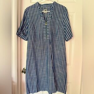 Anne Klein Blue~ White Striped Zipper Dress ~ Size 10